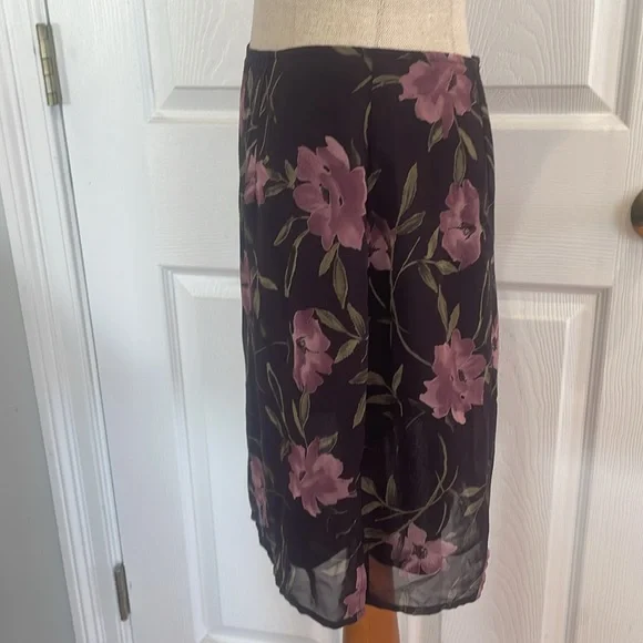 Vintage 90’s Express floral flare mini skirt lined brown pink women’s size 5 6 - Picture 5 of 10
